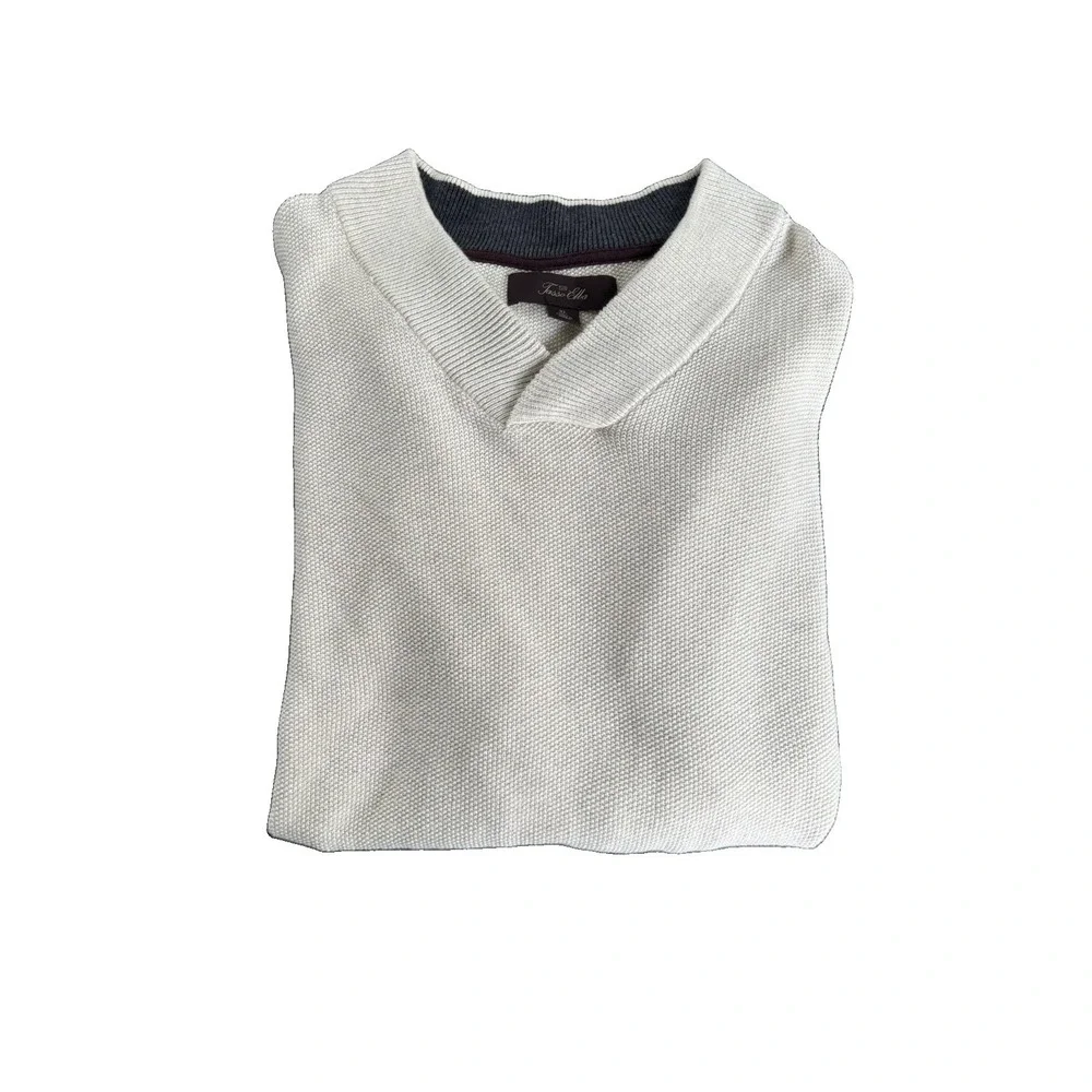 Tasso Elba men's cream-colored shawl collar/crossover V-neck pullover sweater XL